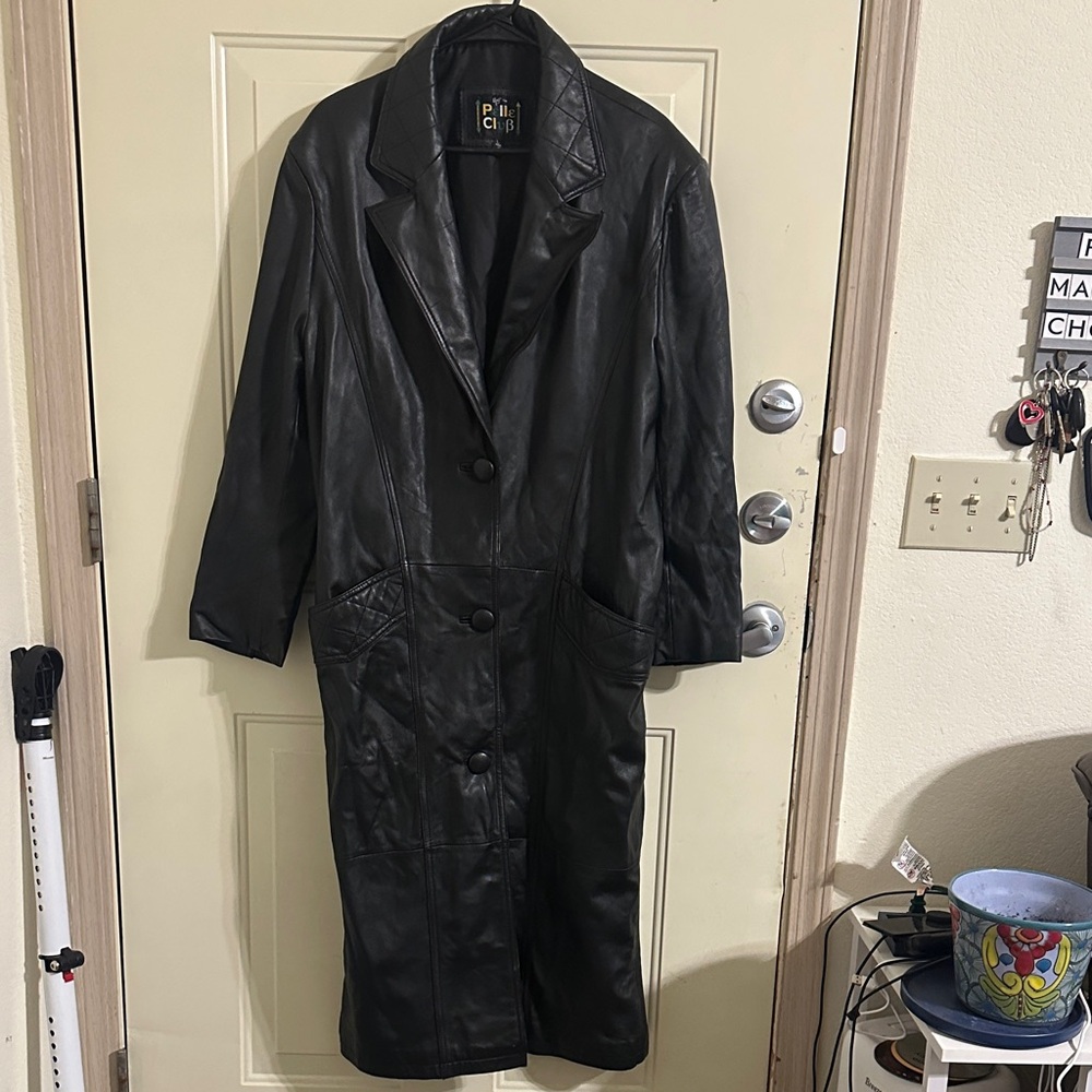 Black Leather Women's Coat